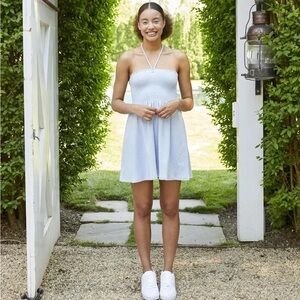 Hill House Roxie Nap Dress in Powder Blue Terry Halter Smocked Mini Coverup